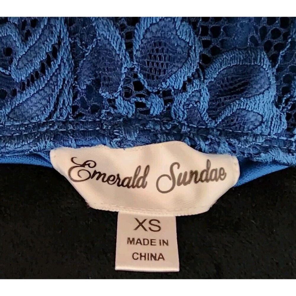 Emerald Sundae Women's Teal Blue Babydoll Prom Dance Lace Dress Open Back Sz XS - Picture 5 of 5
